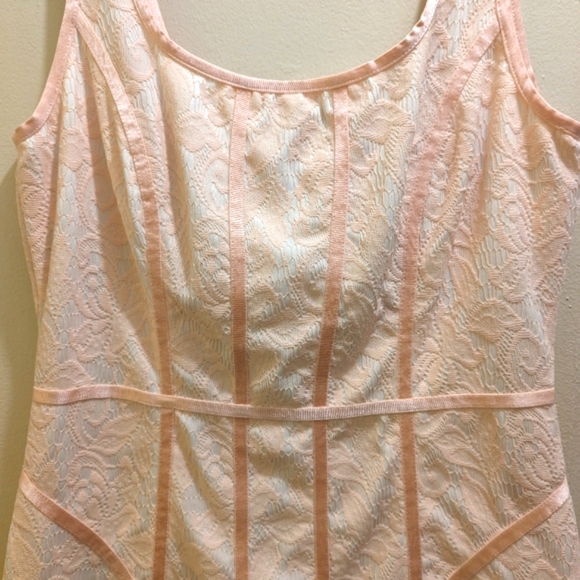 Cache Pink & White Lace Sheath Party Dress Sleeveless Scoop Neck Satin Trim- 8 - Picture 5 of 8